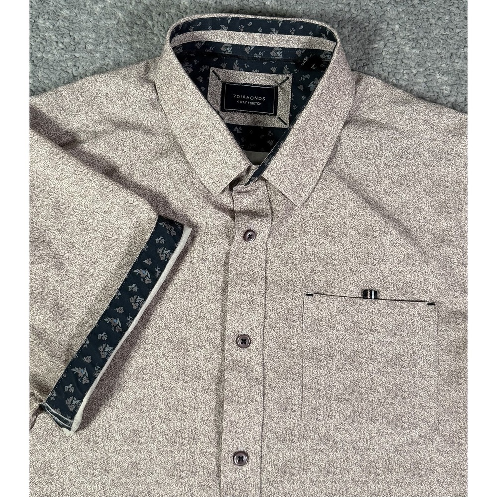 7Diamonds‎ 4 Way Stretch Shirt Mens Medium Red Geometric Short Sleeve Flip Cuff